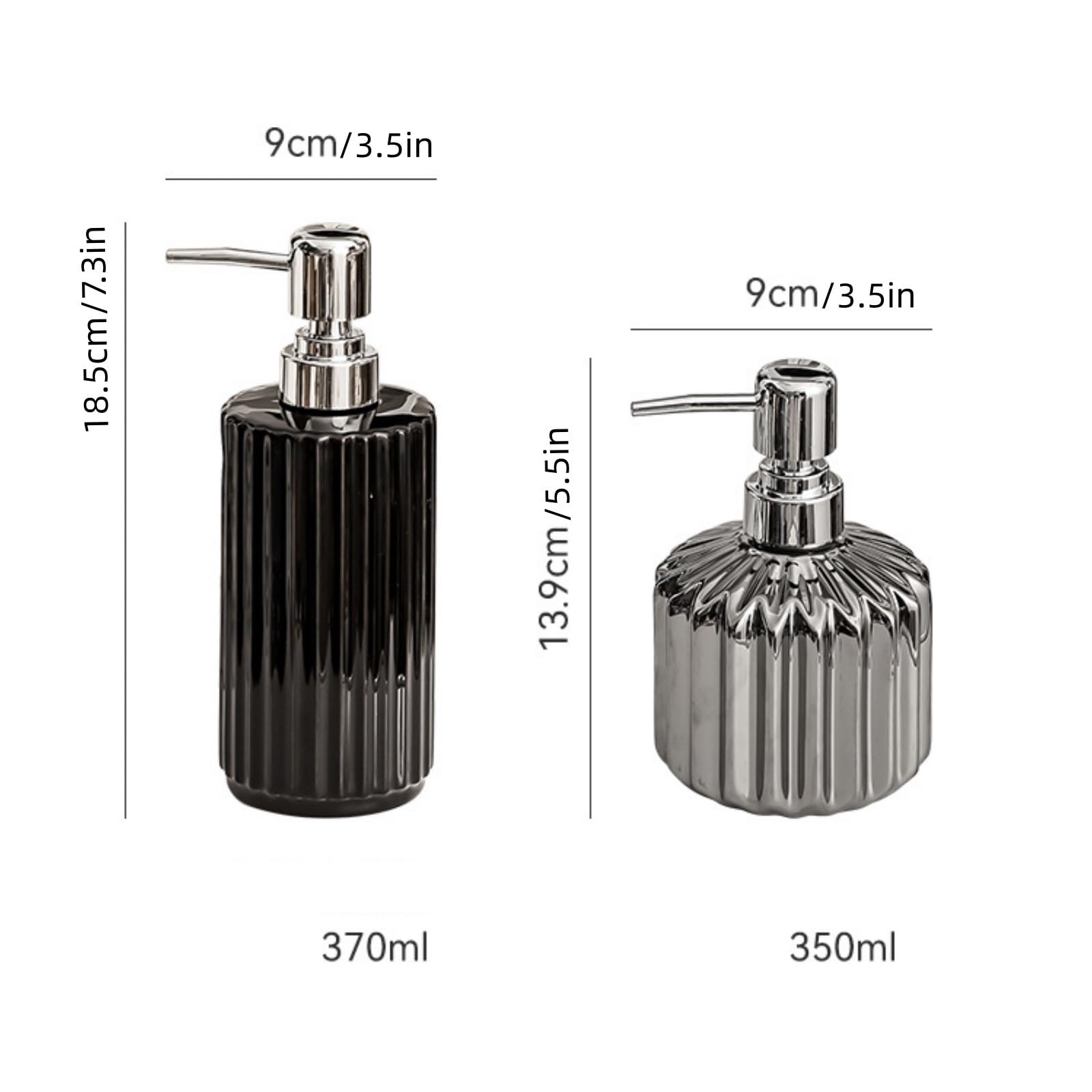 Keramik-Seifenspender mit Pumpe, nachfüllbar, Badezimmer-Händedesinfektionsmittel und Lotionsflasche für Toilette, Schwarz, 370 ml