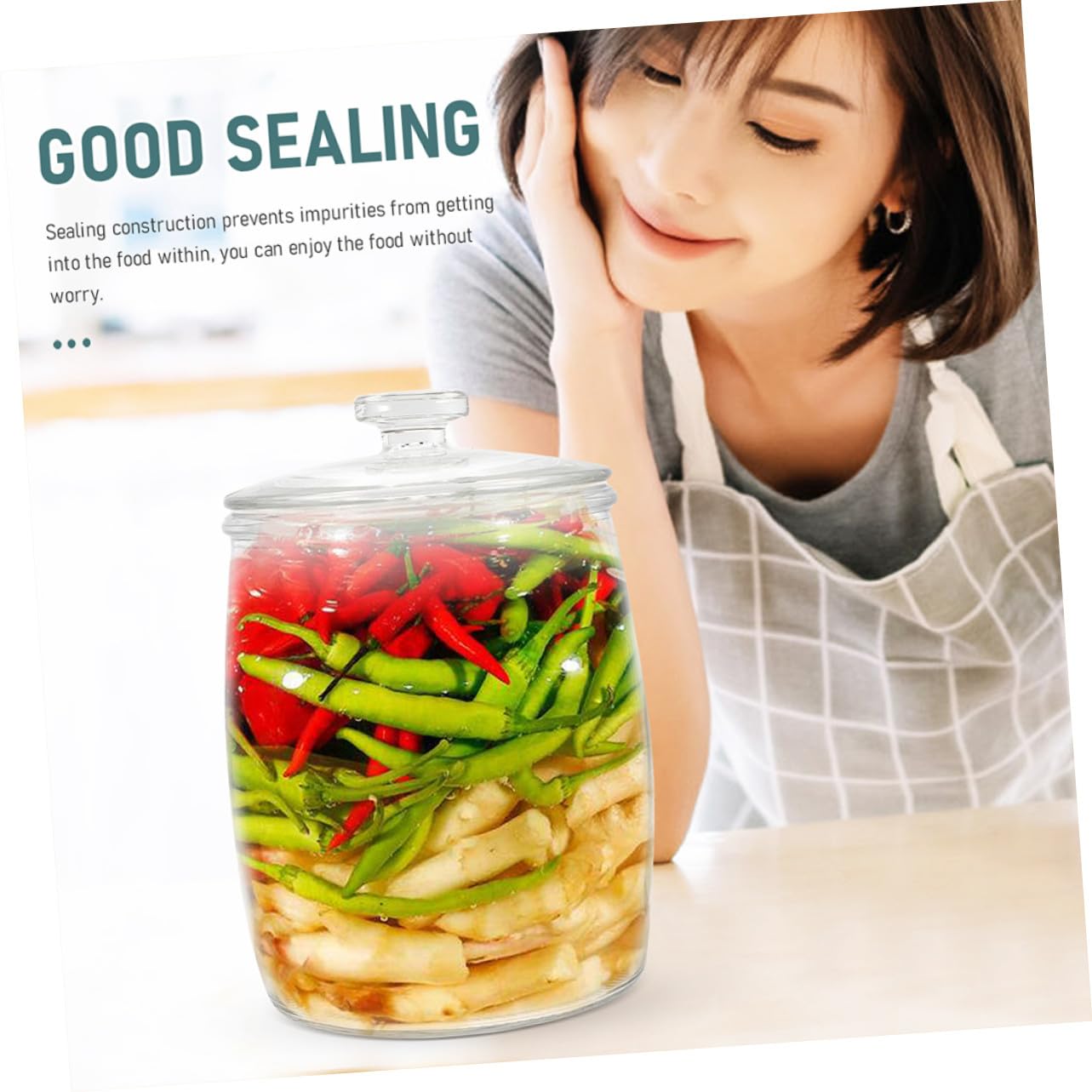Barattolo per Sottaceti in Vetro Trasparente con Coperchio Ermetico Contenitore per Biscotti e Conservazione Alimenti Vaso per Kimchi e Marmellate Vasetto Sigillato per Cucina