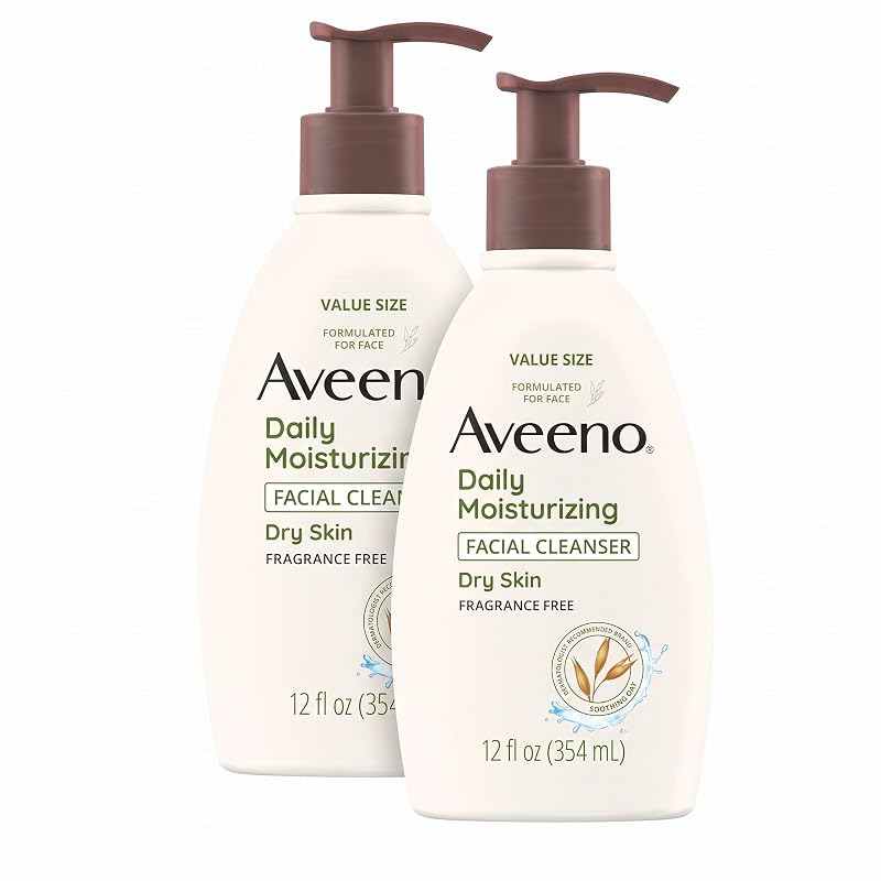 Aveeno Limpador Facial Diário para Pele Seca com Aveia, Sem Fragrância, Pacote com 2