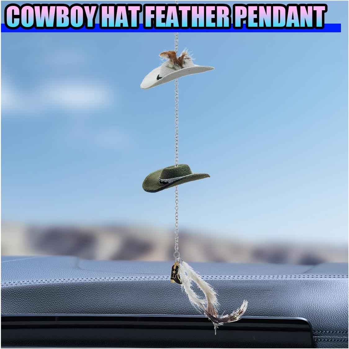 Western Cowboy Hat Car Hanging Ornament, Cute Plush Country Style Rear View Mirror Charm, Mini Hat Vehicle Interior Pendant, Decorative Accessories for Women Girls(White&Green) image 5