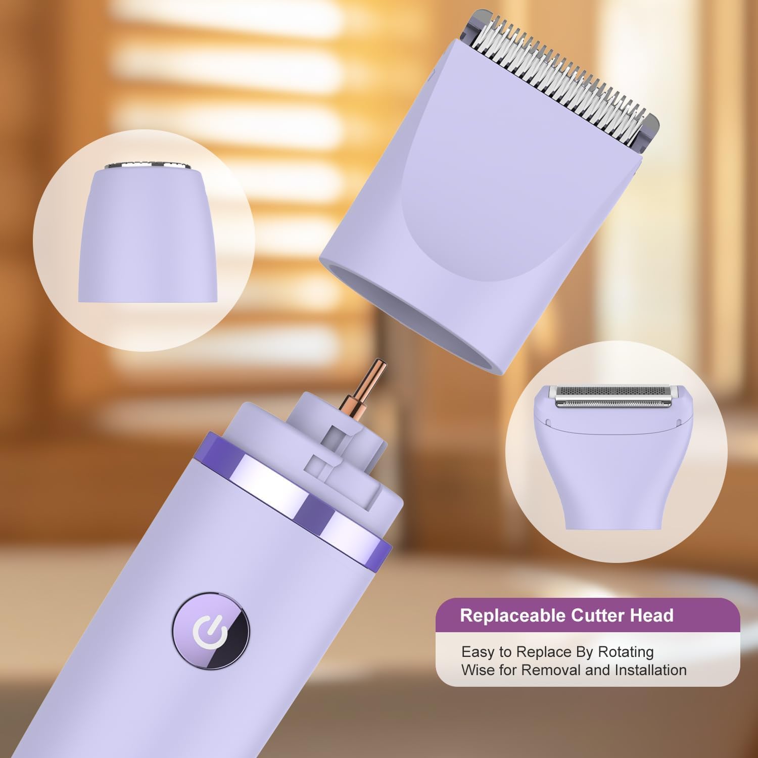 Damenrasierer für Gesicht, Achseln, Beine, Arme & Bikinizone Rasierer Elektrorasierer für Frauen Körpertrimmer Intimrasierer Bikini-Trimmer für Frauen IPX7 Wasserdicht Nass/Trocken LCD-Display Lila