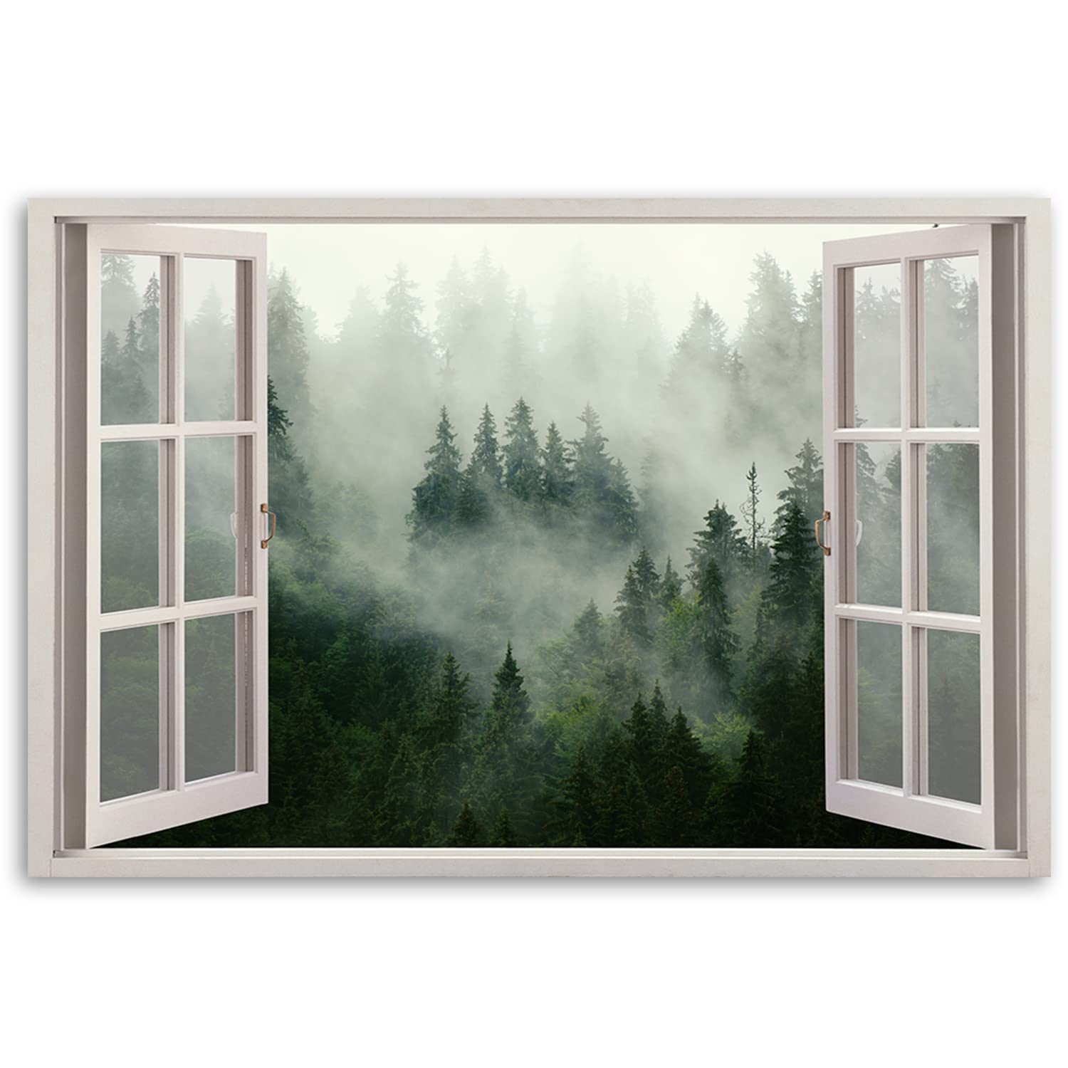 Feeby Leinwand Bilder - Fensterblick Natur- 120x80 cm- Deko Wohnzimmer - Wandbilder Schlafzimmer - Deko Aesthetic - Wand Deko - Leinwand Groß - Deko Zimmer - Leinwandbilder XXL