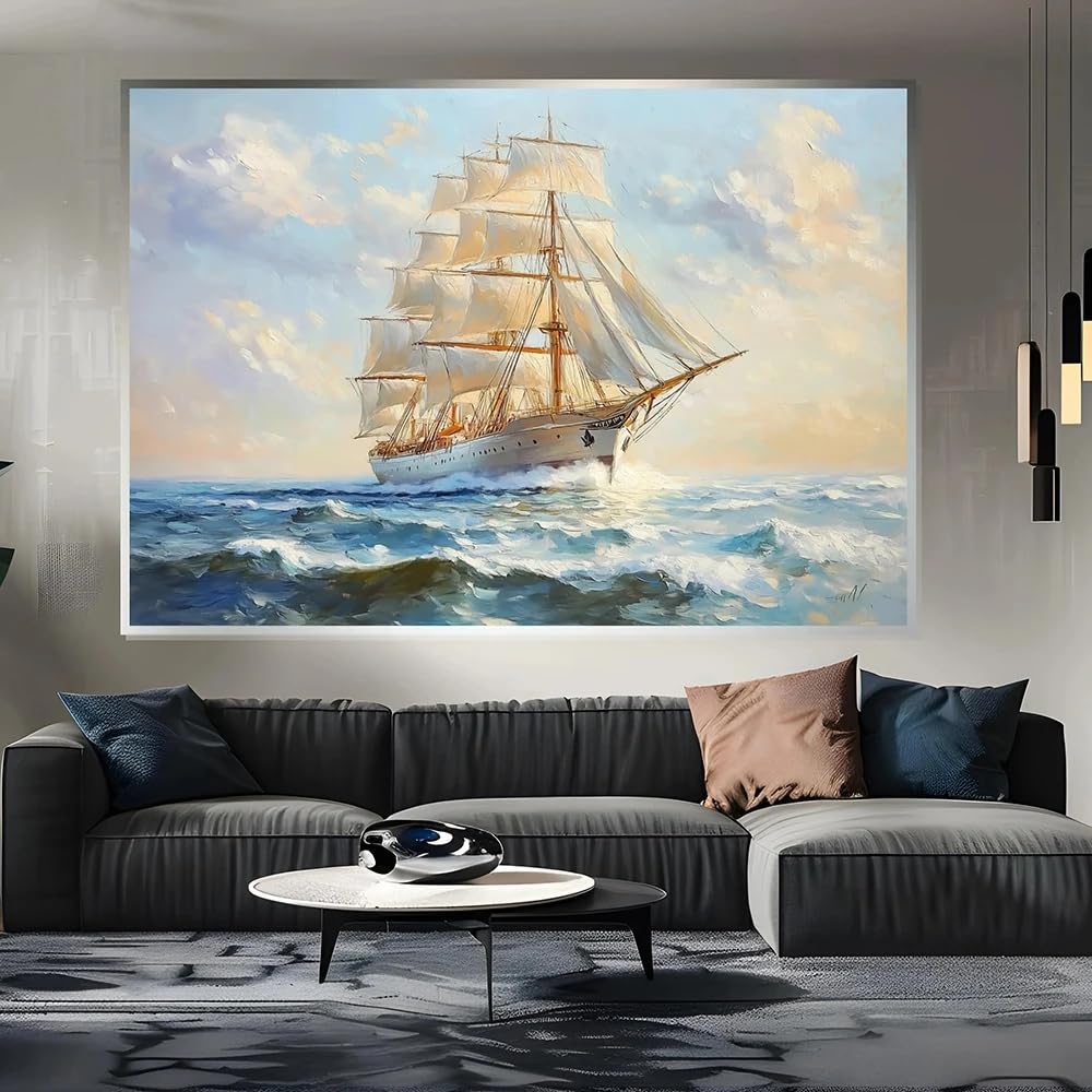 GKUVBF Sailing Ship Canvas, Nautical Wall Art, Ocean Voyage Art, Ship Poster, Home Living Room Wall Art Decor(50x70cm/Frameless)