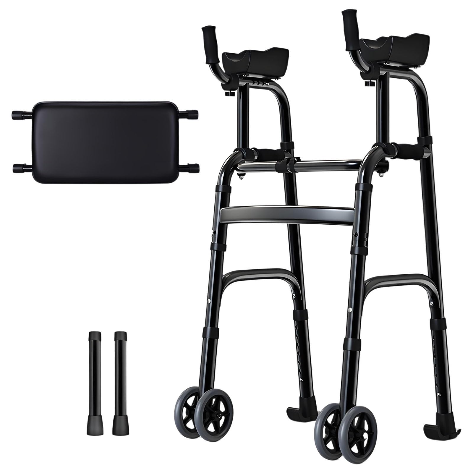 Andador plegable con ruedas y asiento, aleación de aluminio ligero para personas mayores, ayuda a la movilidad