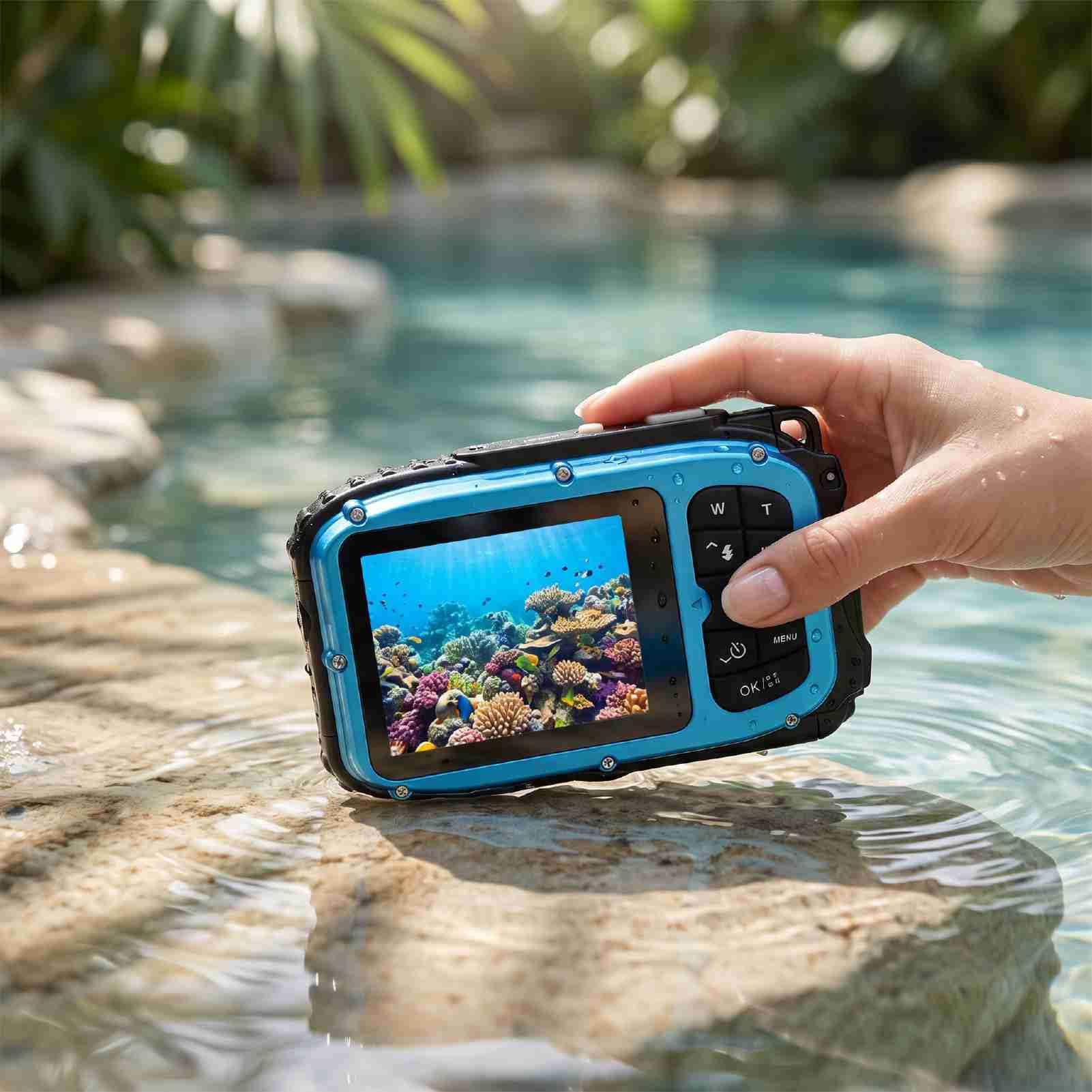 PUSOKEI Fotocamera Subacquea 1080P - Fotocamera Digitale Impermeabile da 48 MP (Blue)