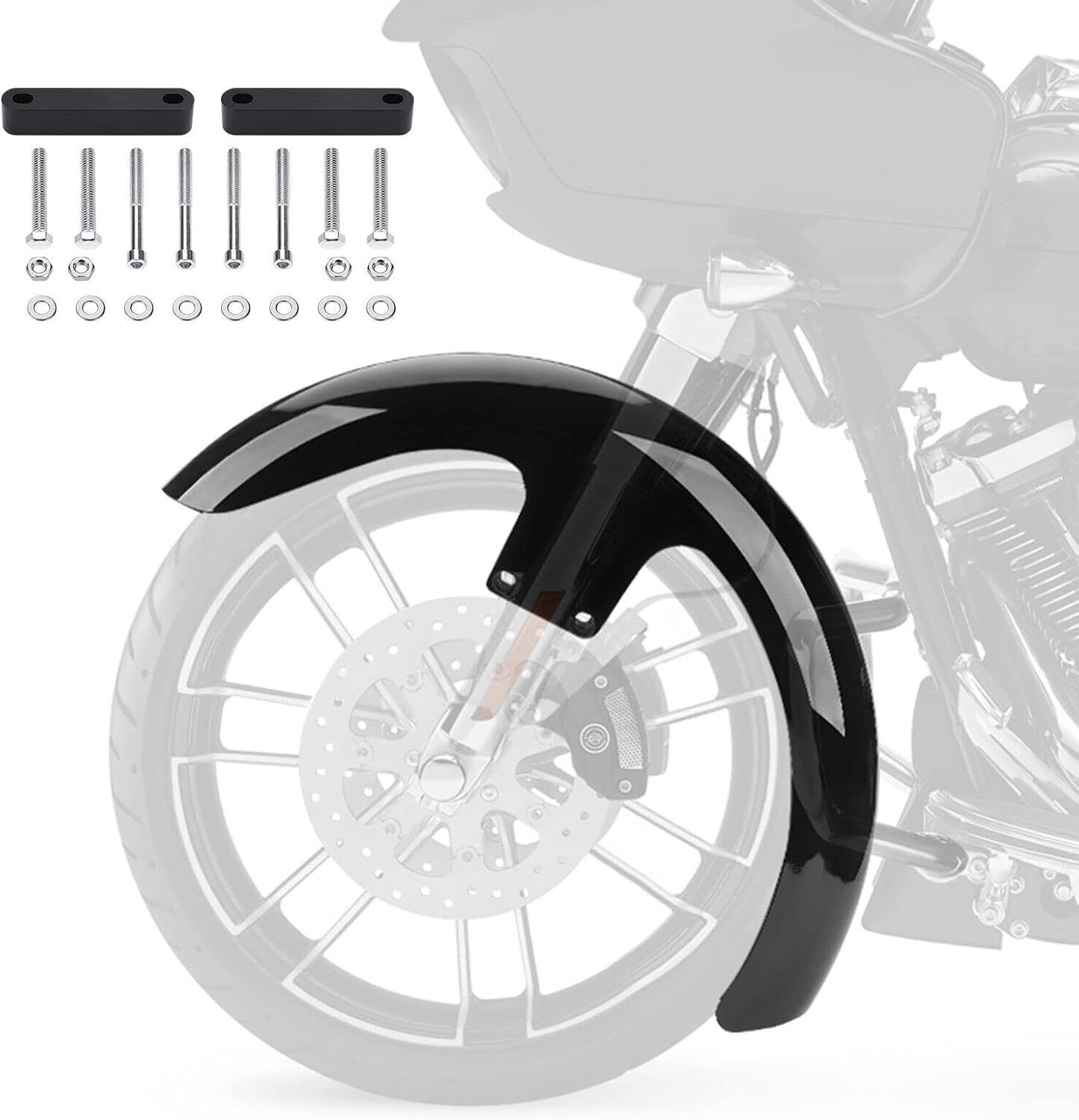 21 Inch Wrap Front Fender For Harley Touring Electra Glide FLHT, Road Glide FLTR, Road King FLHR, Street Glide FLHX Motorcycle Mudguard Painted Black ABS Plastics