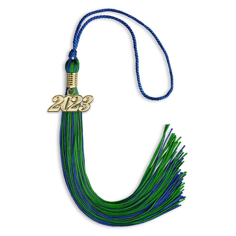 Endea Graduation Mixed Double Color Tassel with Gold Date Drop (Royal Blue/Green, 2023)
