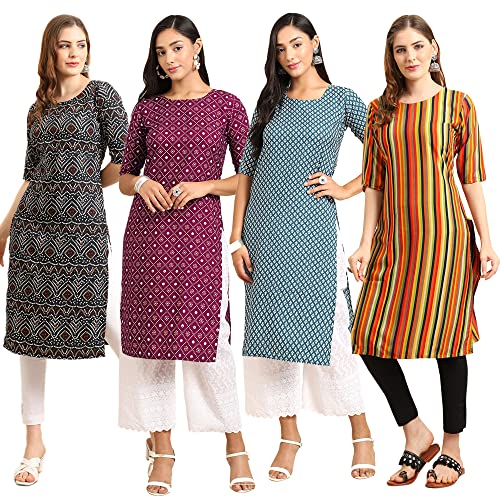 Image of Pinkmint Women's Crepe Digital Print Straight Kurta (Pack of 4)