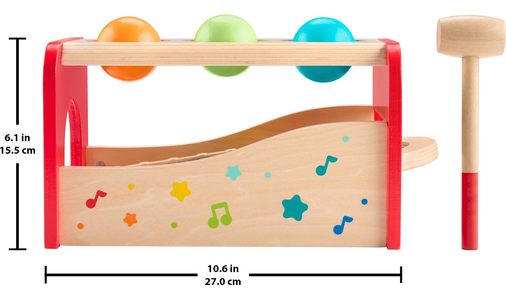 Fisher-Price Wood Toddler Toy Pound & Tap Bench Xylophone, 6-Piece Wooden Musical Activity for Preschool Kids Ages 18+ Months