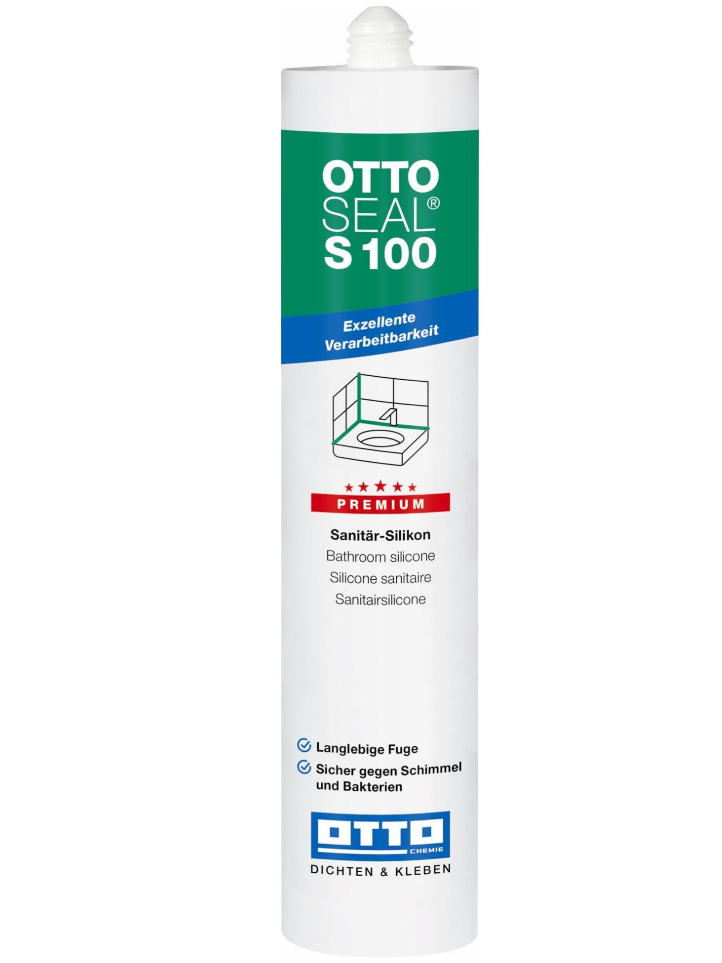 20 x OTTO-SEAL S100 silicona sanitaria 300 ml gris mate – Sellador de silicona premium 1K para baño, cocina, pared y suelo – Resistente a los rayos UV y a la intemperie