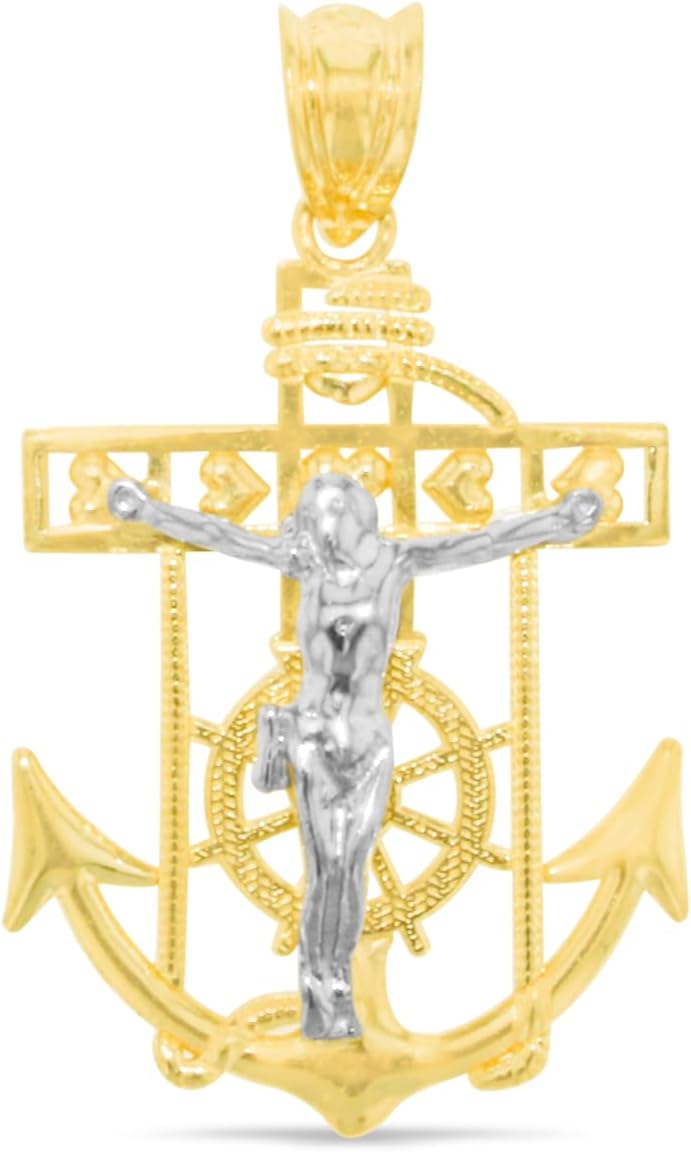 Floreo 10k Gelbgold Jesus Christus Kruzifix Anker bicolor Anhänger - Bild 1 von 12