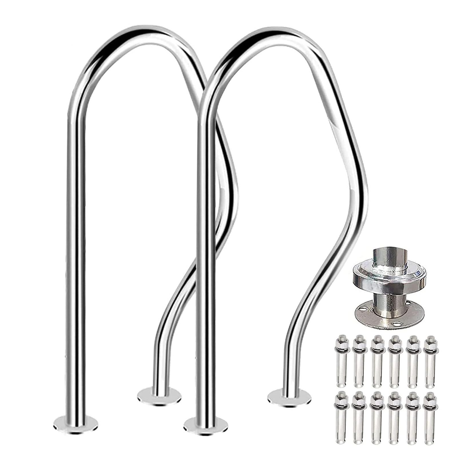 Pool Handrail,Swimming Pool Safety Hand Rail,Swimming Pool Stair Rail,304 Stainless Steel with Quick Mount Base,250 LBS Load Capacity,for Indoor Outdoor Water Park