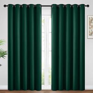 Yakamok Room Darkening Curtains 62x84 inch Length Dark Green-Living Room