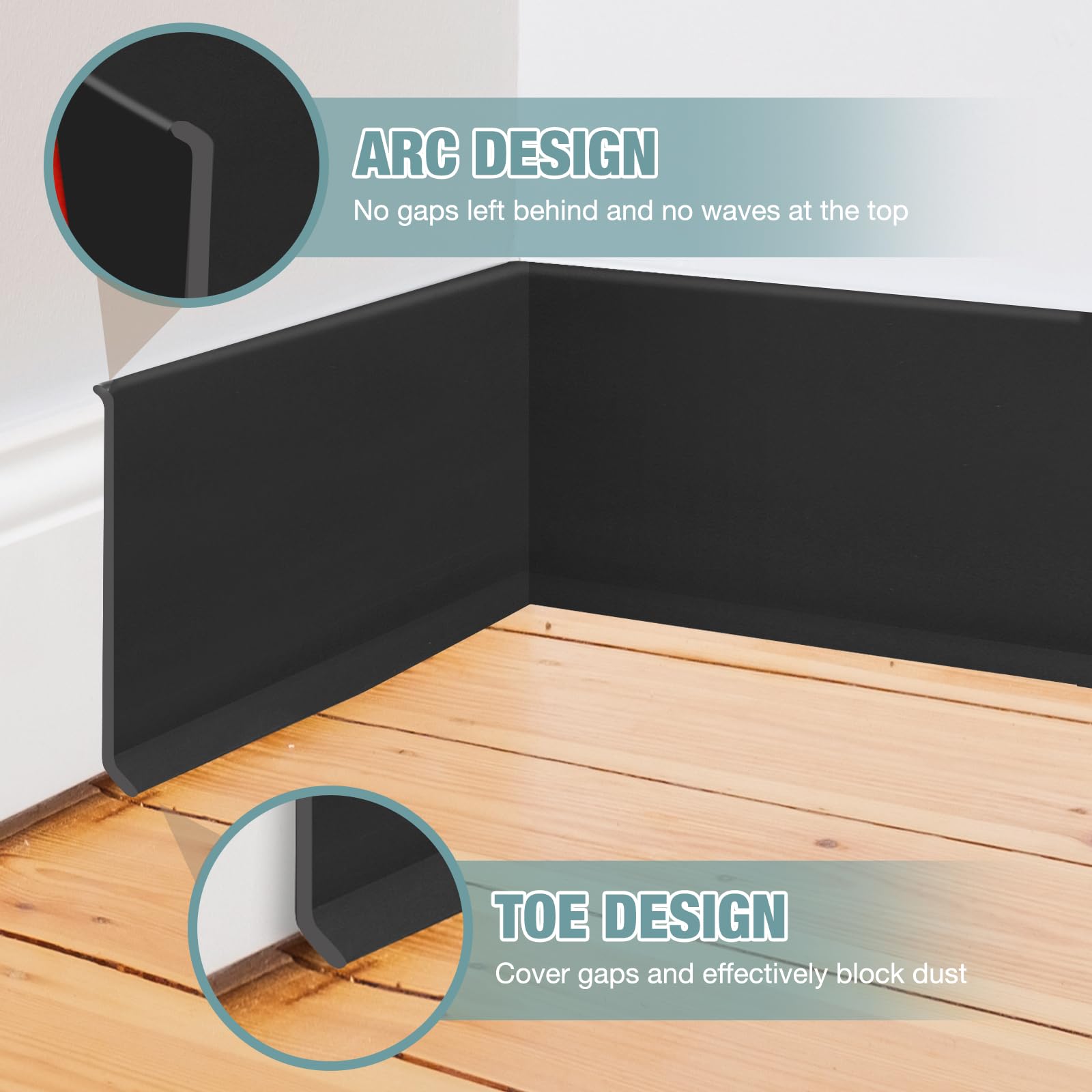 Rodapié de vinilo autoadhesivo flexible, 10 cm de ancho, impermeable, para baño, moldura de pared, para base de suelo, base de cala, base de pared, color negro, 6 m (L)