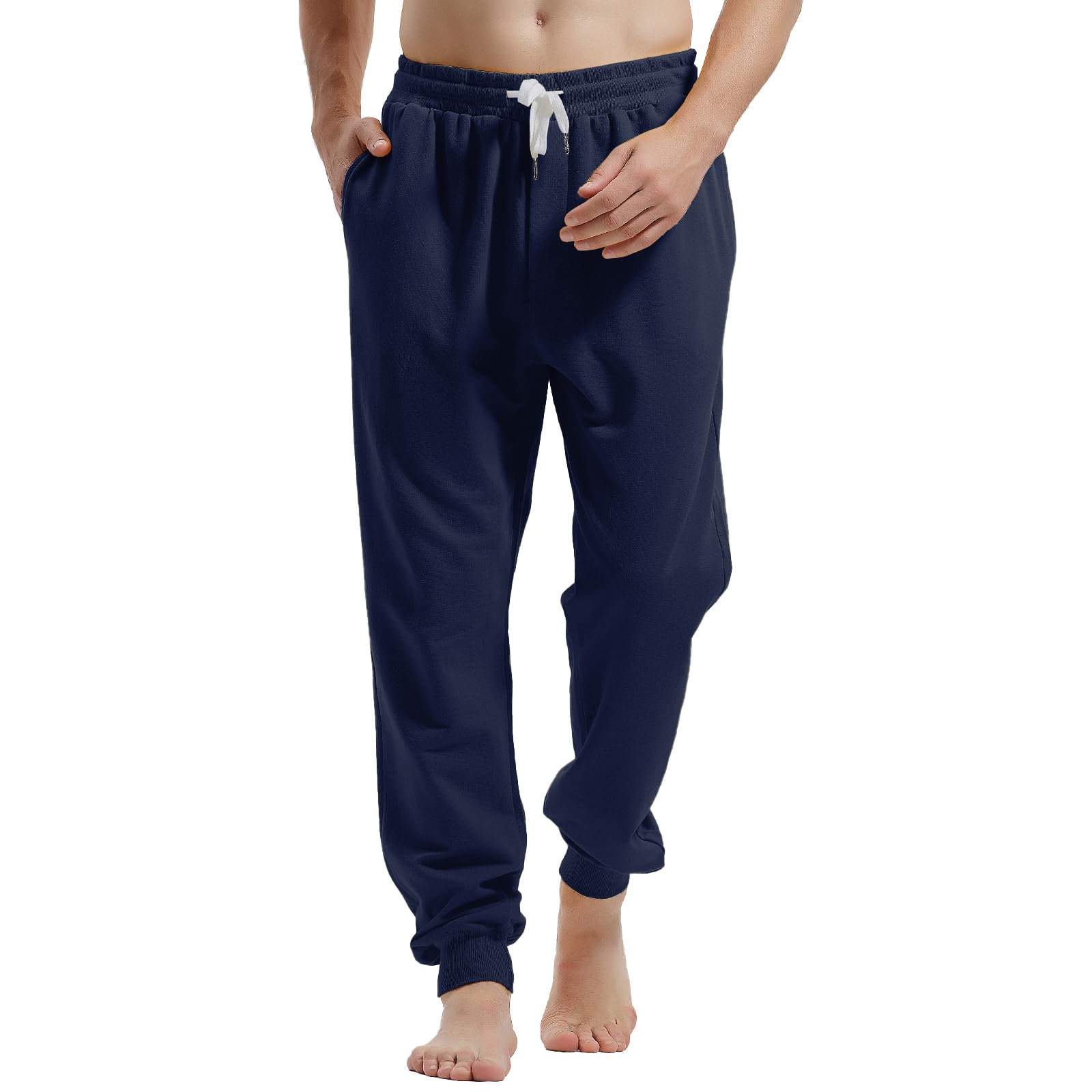 Amy Coulee Men's Navy Joggers Bottoms Cotton Running Tracksuit Bottoms Cuffed Sweatpants Casual Gym Trousers With Pockets Drawstring (, M)