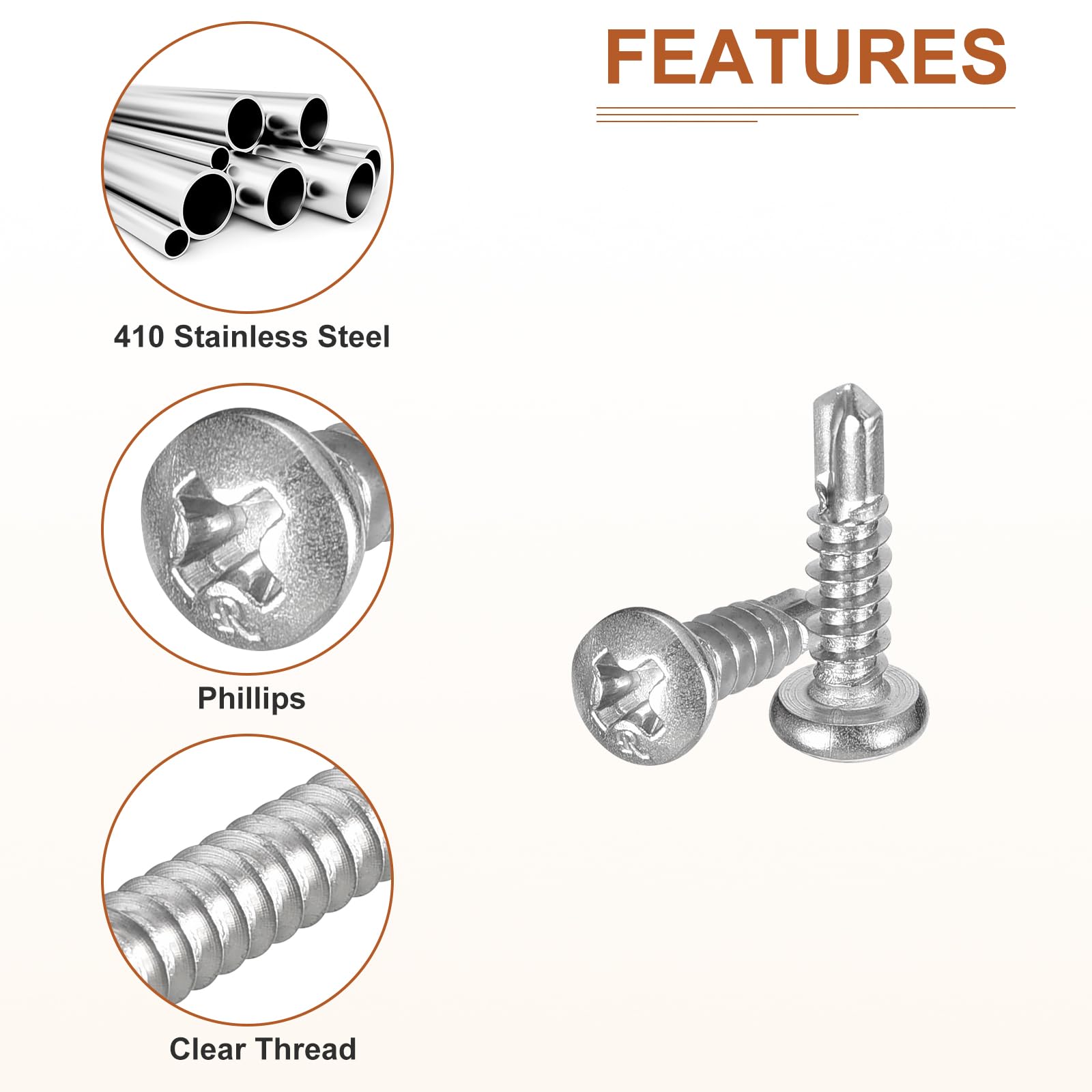 DTGN #6x5/8" Pan Head Self Drilling Screws - 100Pack - 410 Stainless Steel Phillips Drive Self Tapping Sheet Metal Screws - Image 4