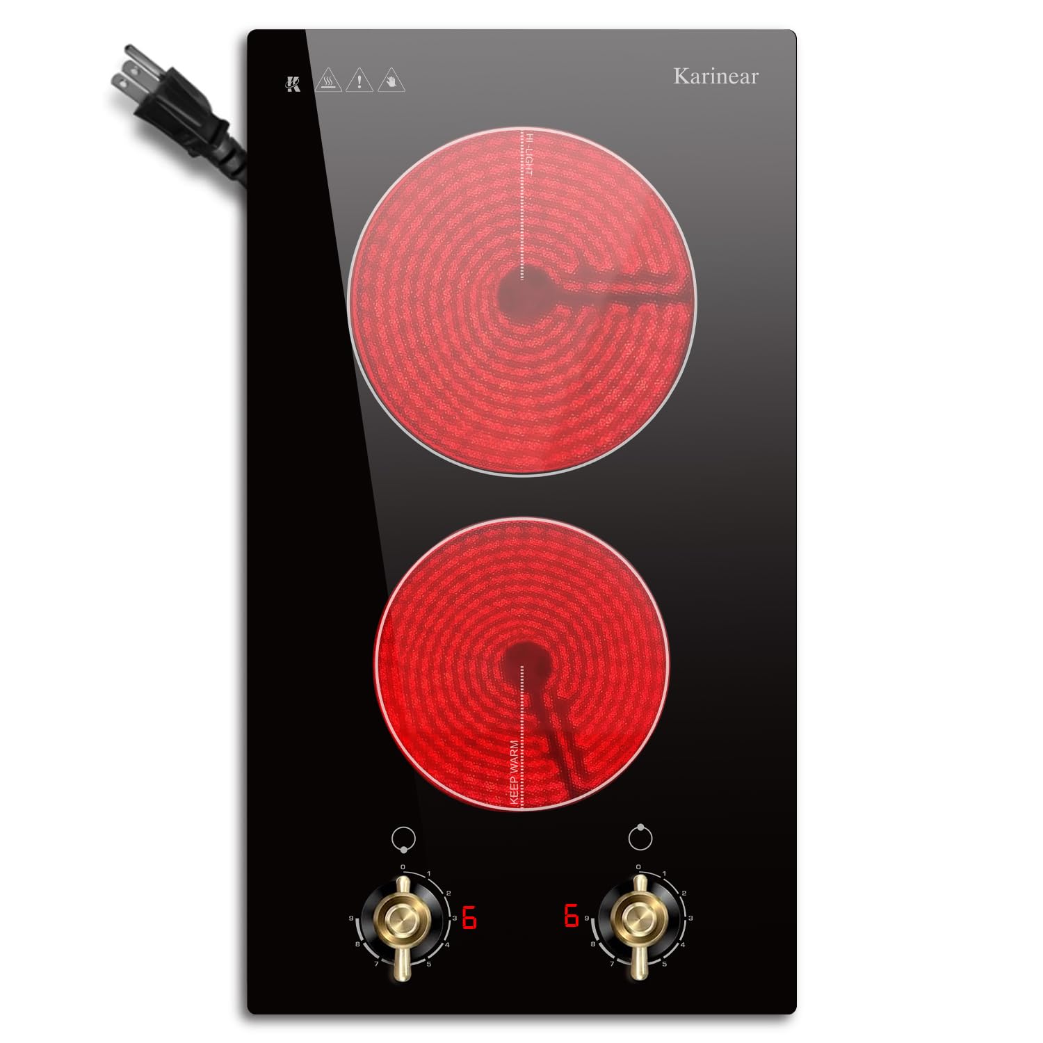 Karinear 110V Electric Cooktop 2 Burners Electric Stove 12" Knob Control