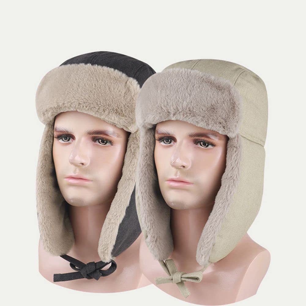 Winter Thermal Hat, Artificial Fur Outdoor Hat, Men's and Women's Cycling Face Mask (Grey,Classic)