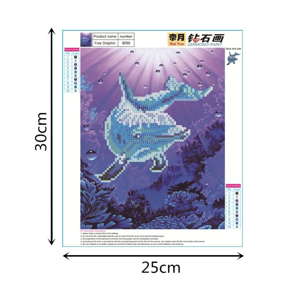 Diamond Painting Delfino Diamond Painting Kit Completo Animale DIY Mosaico Diamantini Crystal Art, Kit Pittura Diamante, 5D Strass Ricamo a Punto Croce Kits per Decorazione da Parete 90x30cm 0R-325