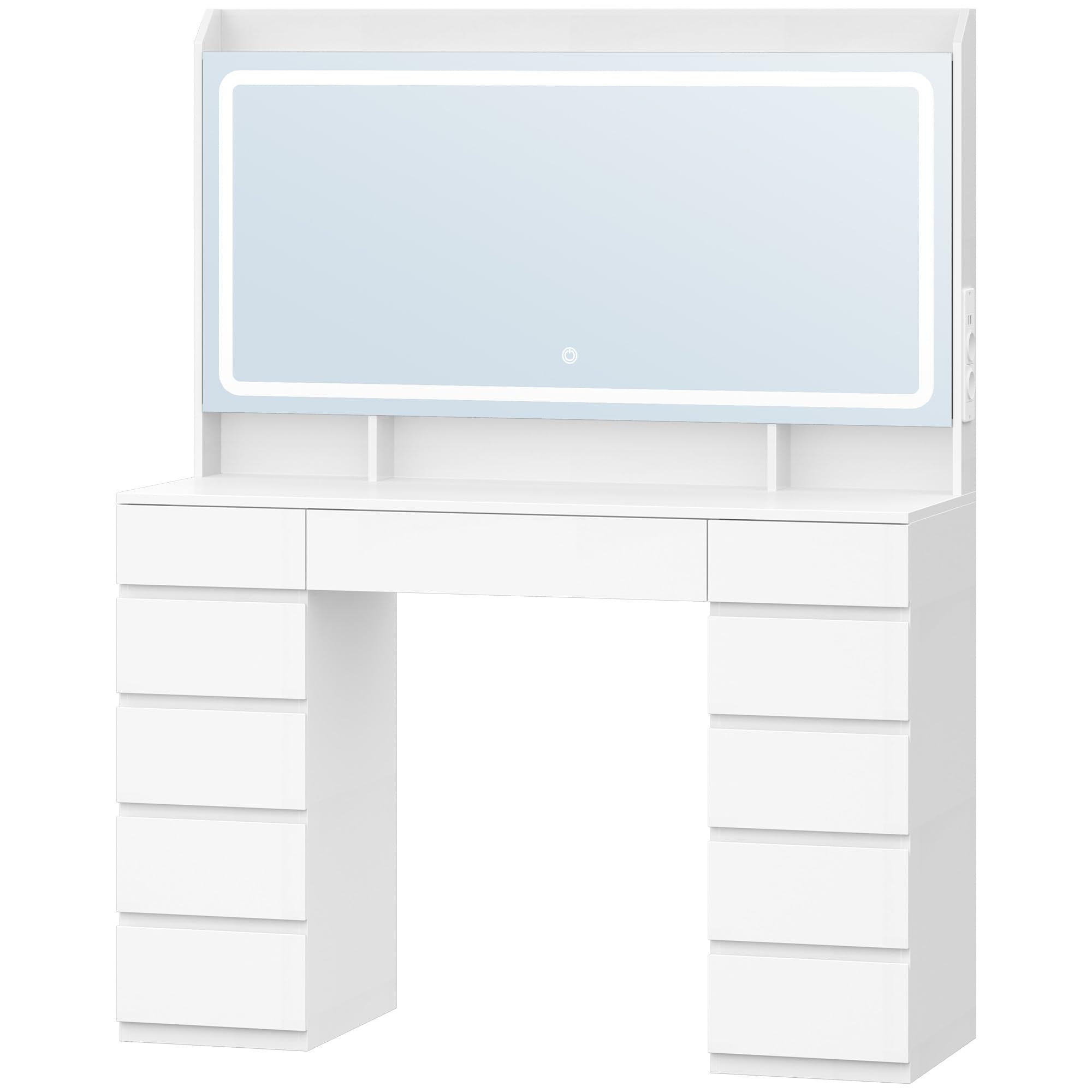 Hzuaneri Coiffeuse avec Grand Miroir HD, Coiffeuse avec 3 Lumières LED à Couleurs Réglables, 11 Tiroirs, 3 Compartiments de Rangement et 1 étagère Supérieure, de Chambre, Blanc DT43003XEU