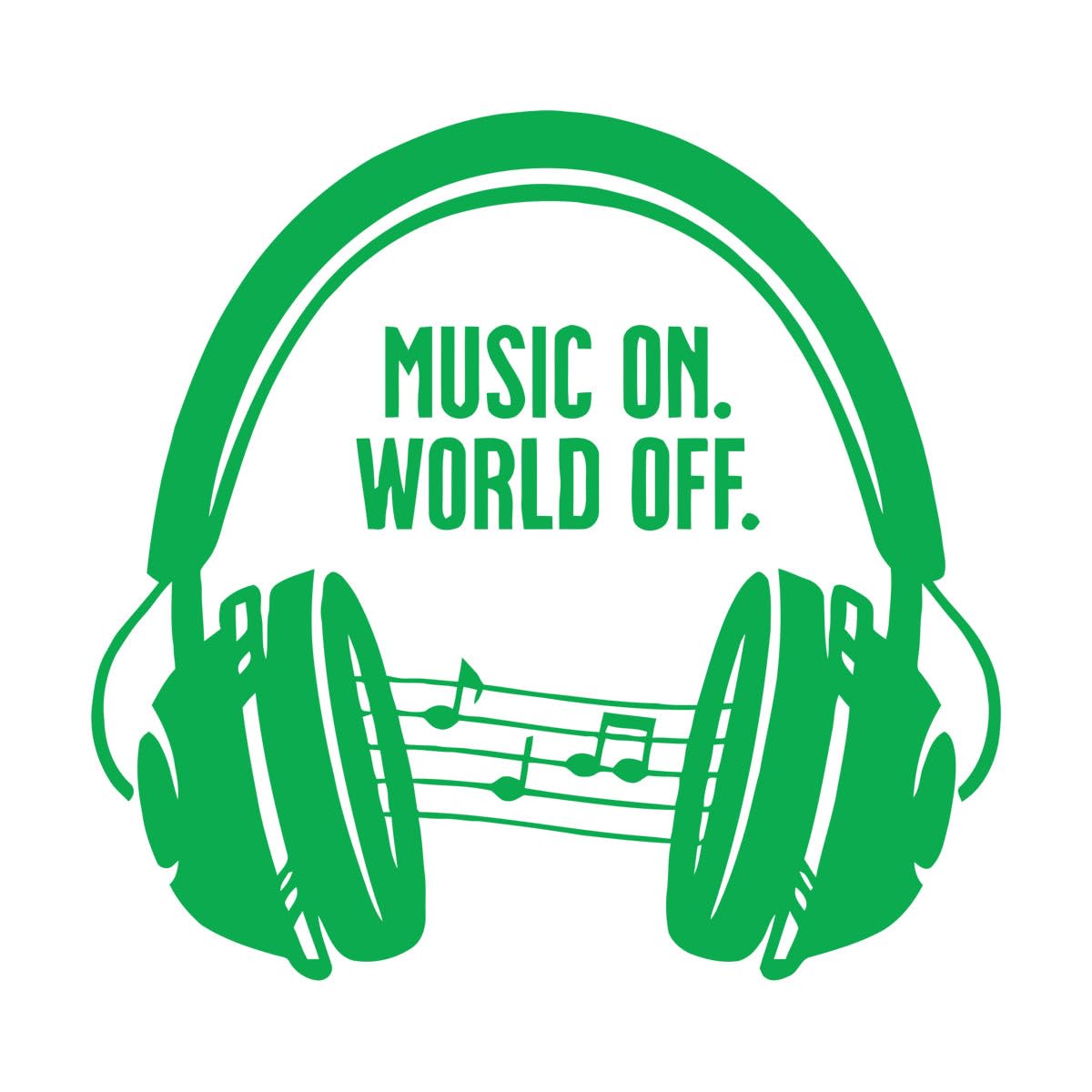 Music Headphones Music On World Close Up Wall Decals 81x83.6cm Personalized Customization Extra Large Green — image 1