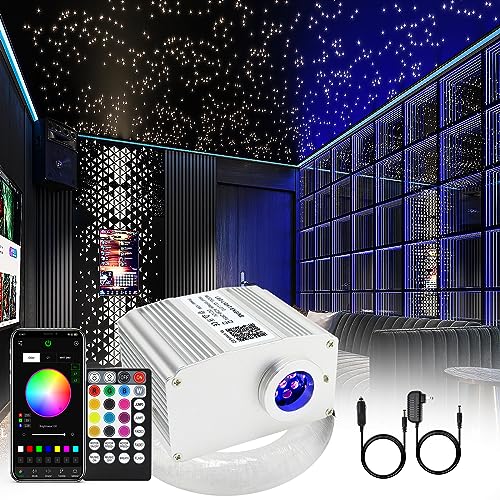 Fiber Optic Lights Kit, 10W Star Ceiling Sky Lights RGBW Twinkle & Music Effect for Home & Car Star Headliner Light with Bluetooth APP + RF Remote Control - Optical Fiber Cable 300pcs*0.03in*9.8ft