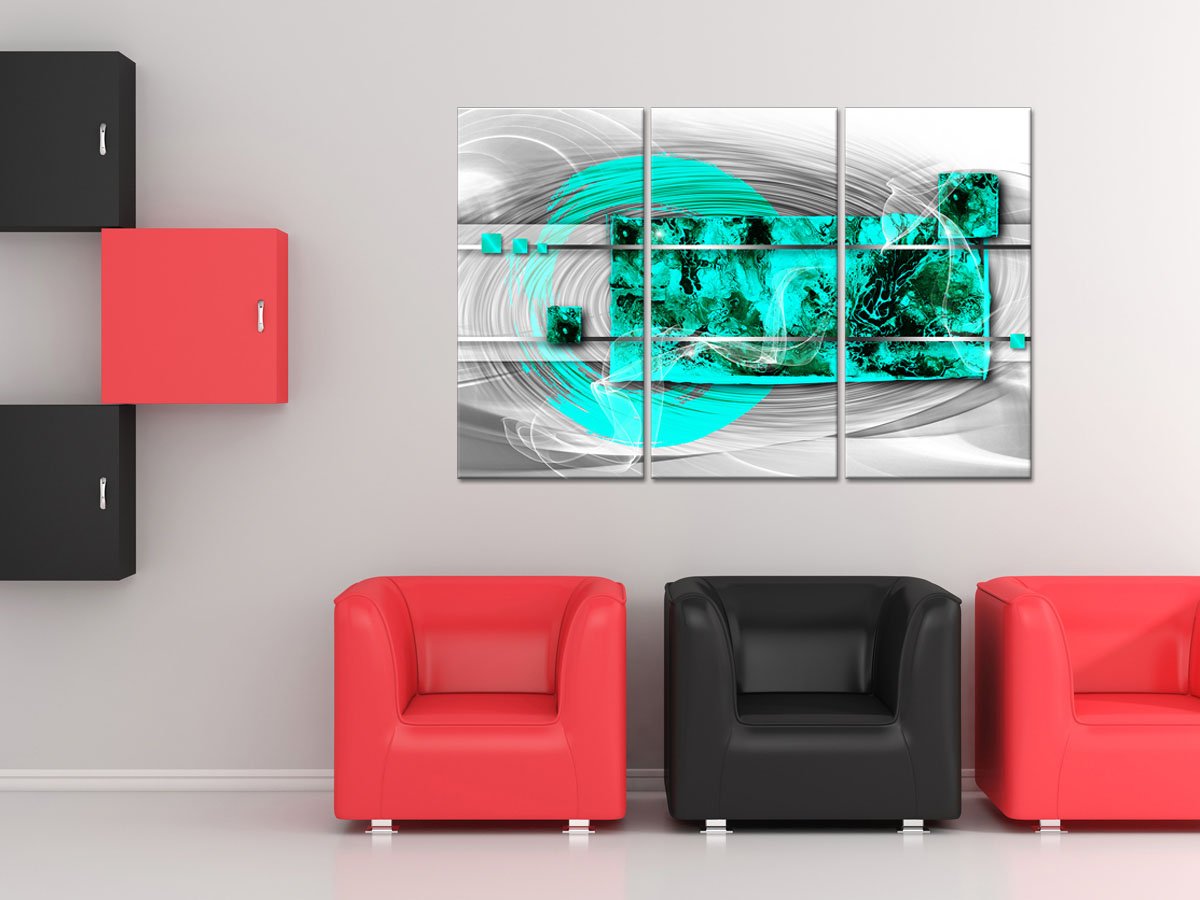 Declina, Quadro Decorativo da Parete per Soggiorno Moderno, Quadro Decorativo da Parete, Tela triptica Arte Astratta Saggezza 120 x 80 cm, Arancione, Canvas, Turquoise, 120x80 cm