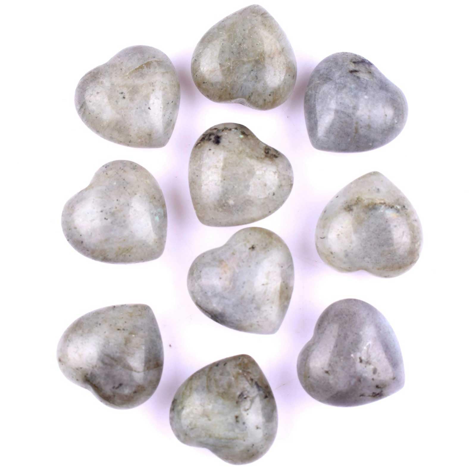 AGSHYWFT 20Pcs Healing Crystals and Heart Stones, 0.6" Crystal Heart Gemstone Polished Love Worry Stones Palm Pocket Stone for Reiki Meditation & Feng Shui Home Decor,Labradorite