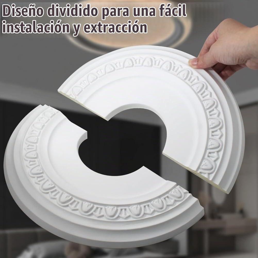 Medallón de techo de poliuretano blanco de 12 pulgadas, placa de techo desmontable para lámparas y ventiladores, decoración elegante con diámetro interior de 4 pulgadas, impermeable y resistente a
