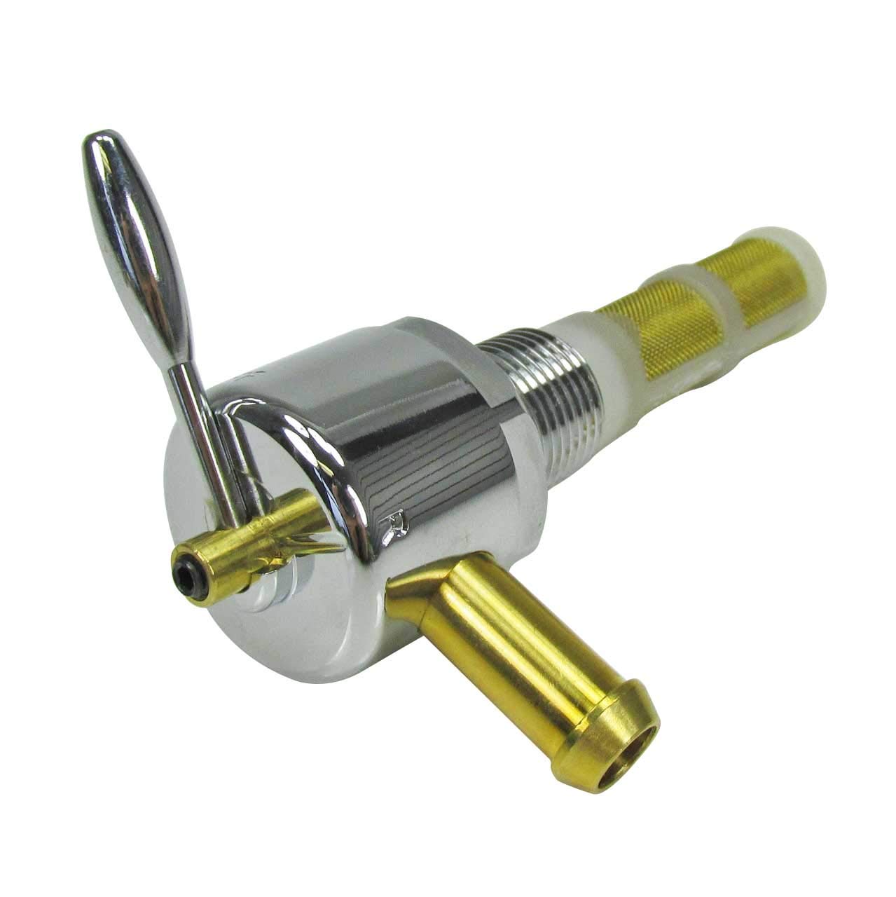 Chrome Harley 3/8" NPT HI-Flow Petcock Right 90 Fuel Outlet Valve - Fits 3/8" ID Fuel Hose - Replace