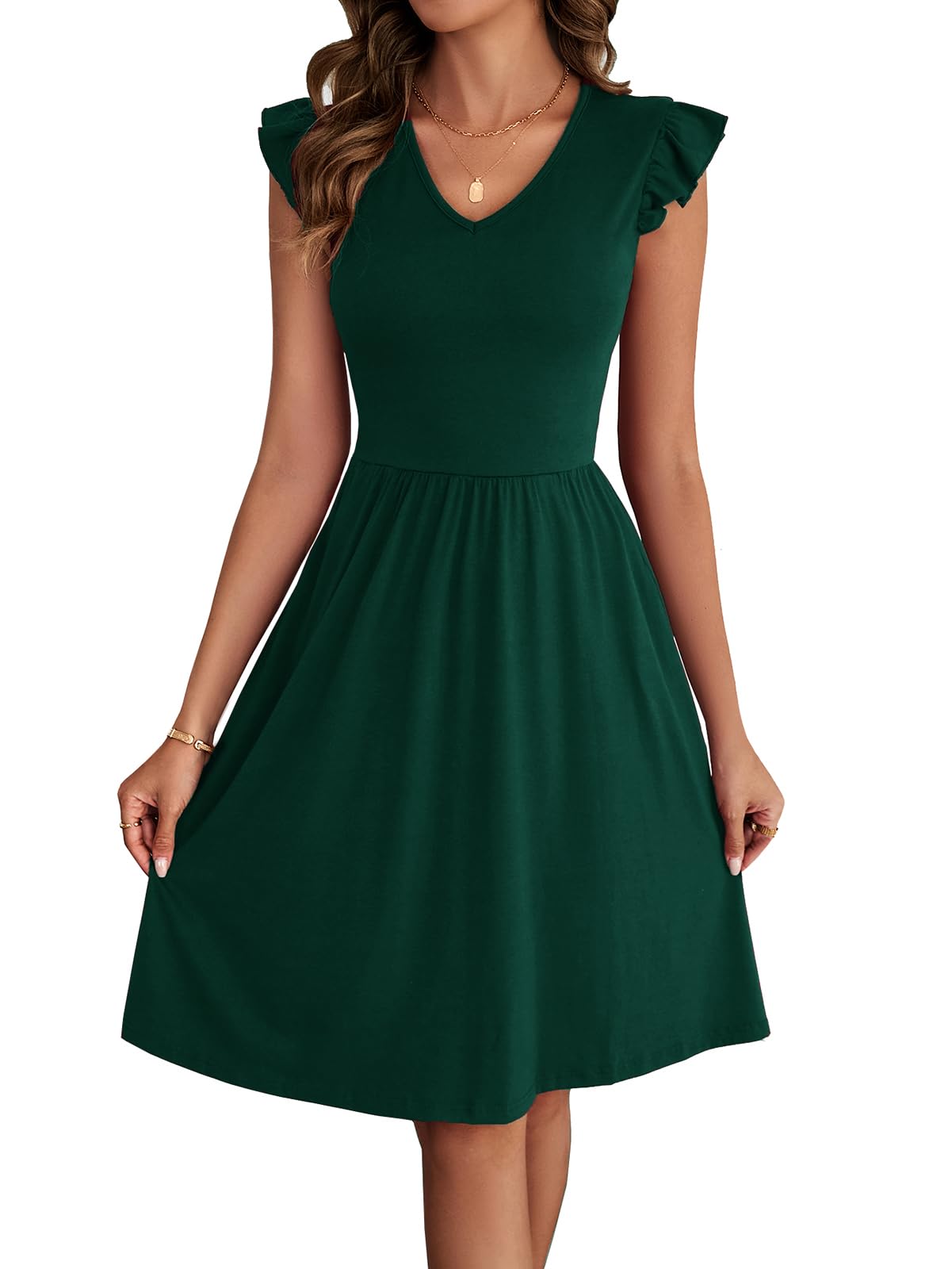 HELYO Women's Summer Dresses Cute V Neck Ruffle Sleeve Cocktail Short Work Casual Dress with Pockets 648