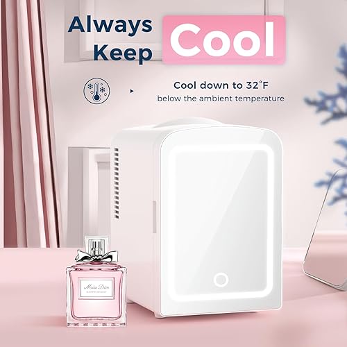 Miniatura 3 de Antarctic Star Refrigerador compacto de maquillaje con espejo LED, mini refrigerador de 4L, cuidado de la piel, para dormitorio, automóvil, oficina