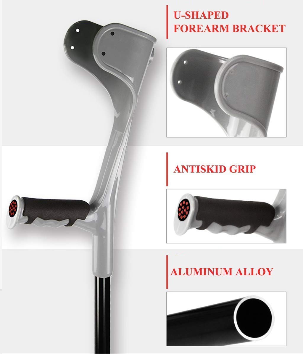 Peque para Caminar, muletas de antebrazo para Adultos Plegables, muleta de Brazo médico Plegable portátil, Altura de aleación de Aluminio de Peso Ajustable, Gris, 2 Piezas Duradera