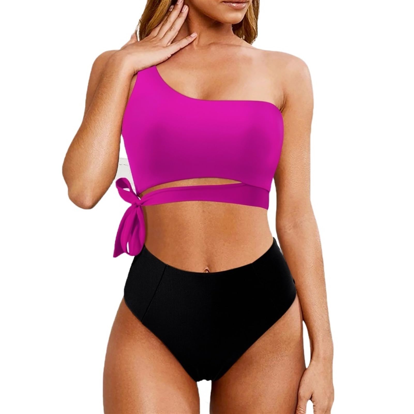 Costume da Bagno Monospalla A Vita Alta Costume da Bagno A Due Pezzi Costume da Bagno Donna con Fasciatura Push-up Micro Bikini (Color : B4286-3, Size : L)