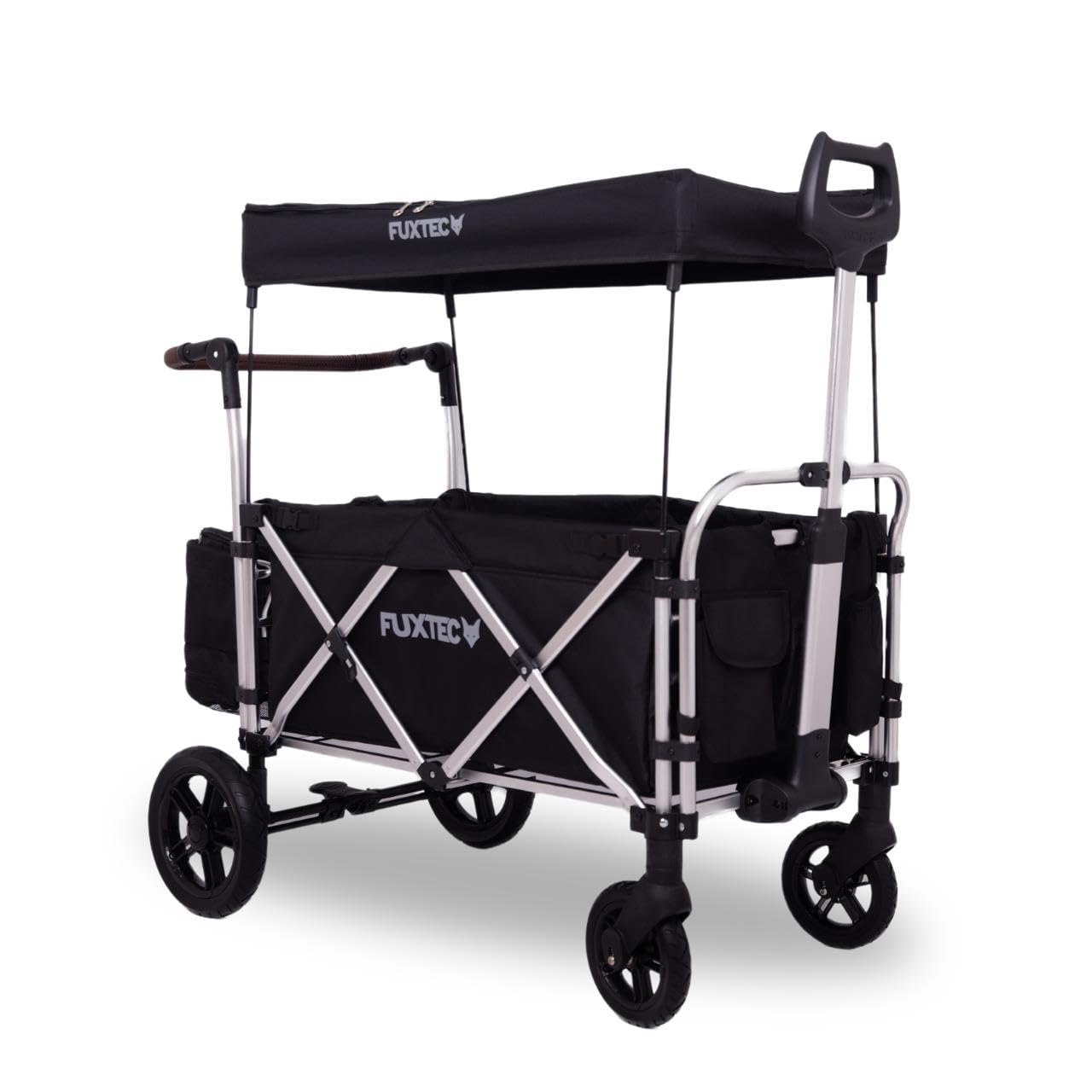FUXTEC Carro Plegable FX-CTL900 Premium Negro, el Original, Fux Family Collection, Carro de jardín para el Transporte de niños, Playa, Ciudad, Bosque, Tirar o Empujar - Capacidad de Carga 75 kg