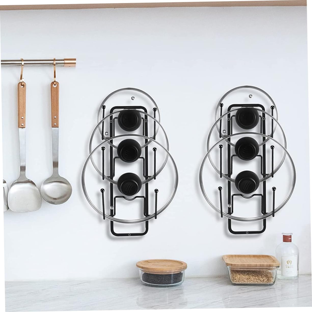 Alipis 2pcs Wall-mounted Delicate Pot Lid Organizer Rack for Kitchen Storage Space-saving Holder for Pots and Pans No-drill Installation for Clean Countertops
