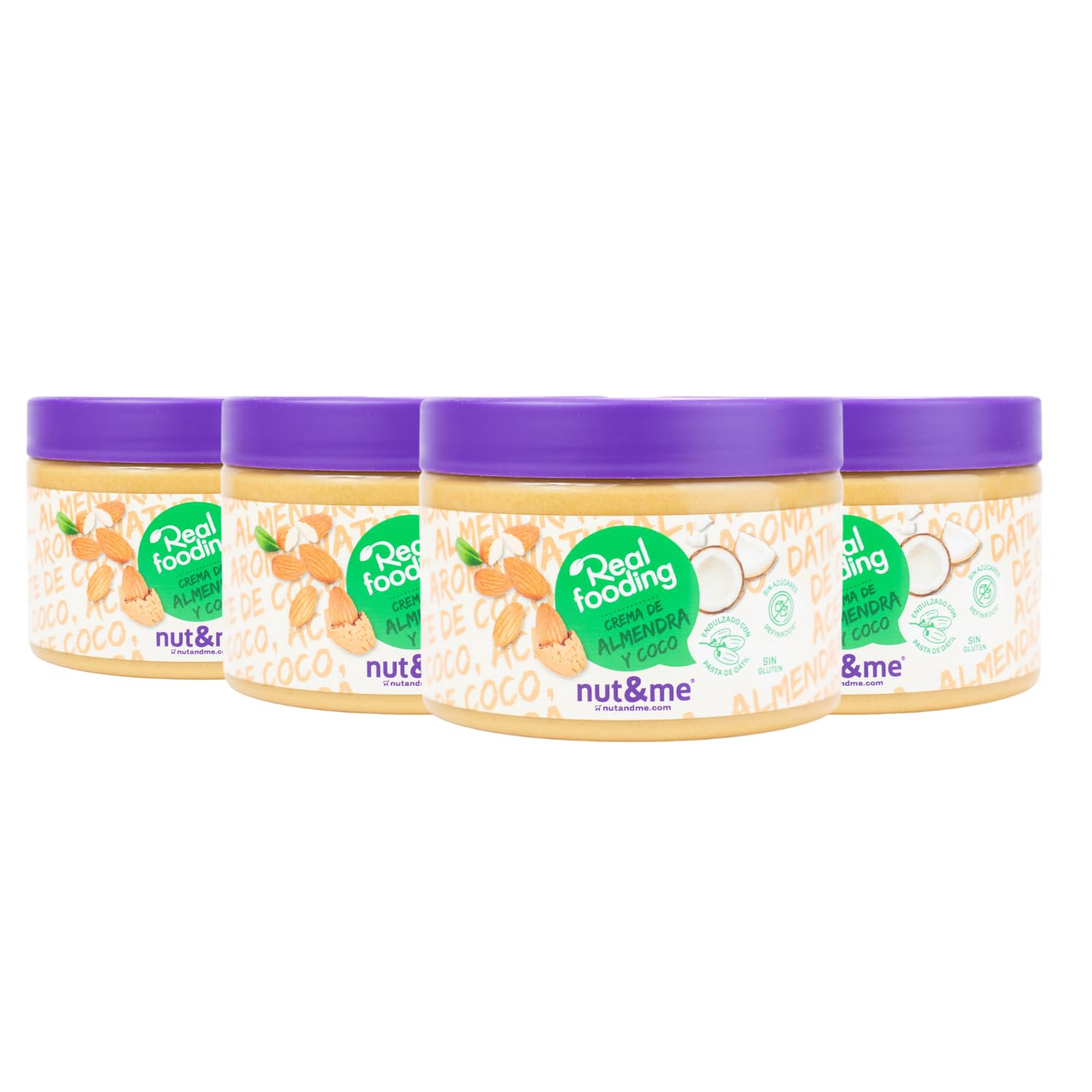 Crème de noix de coco 1 kg nut&me | A base de noix de coco et d'amandes | Faible teneur en glucides | Sans lactose|Sans gluten | Coconut | Pack 4 x 250 g
