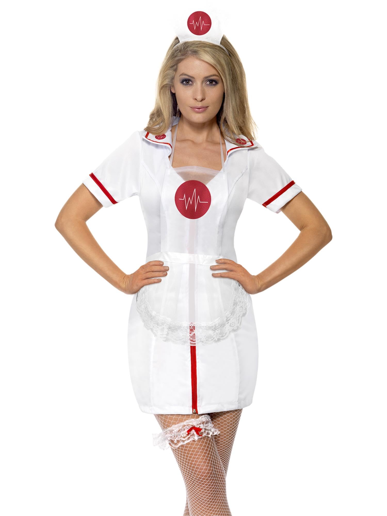 Smiffy's Ladies Sexy Nurse Cap, Garter & Apron Kit - Set Nurse Fancy Dress Nurses Costume Adult Womens Garter Apron Ladies Sexy Kit