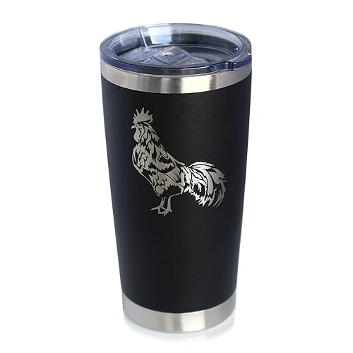 Rooster - Insulated Coffee Tumbler Cup with Sliding Lid - Stainless Steel Travel Mug - Chicken Gifts and Farm Décor for Women and Men - Black