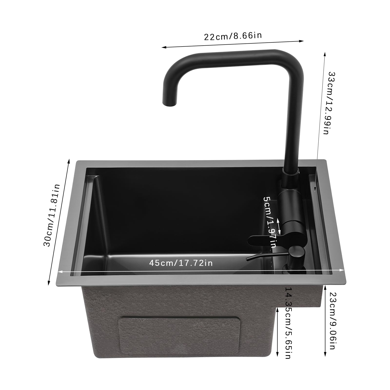 Lavello da cucina in acciaio inox, colore grigio, con coperchio, pieghevole a 360°, rubinetto singolo 45 x 30 x 23 cm, adatto per cucine domestiche e grandi e roulotte