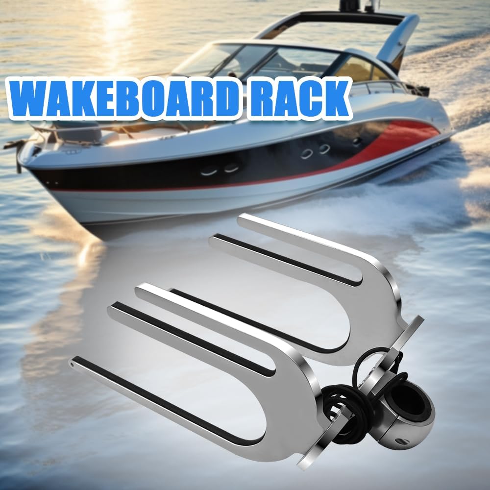 Wakeboard Tower Rack for Boat, Polished Aluminum Wakeboarding Tower Holder, Clamp Fits Tubing Sizes: 1 7/8" to 2 1/2"