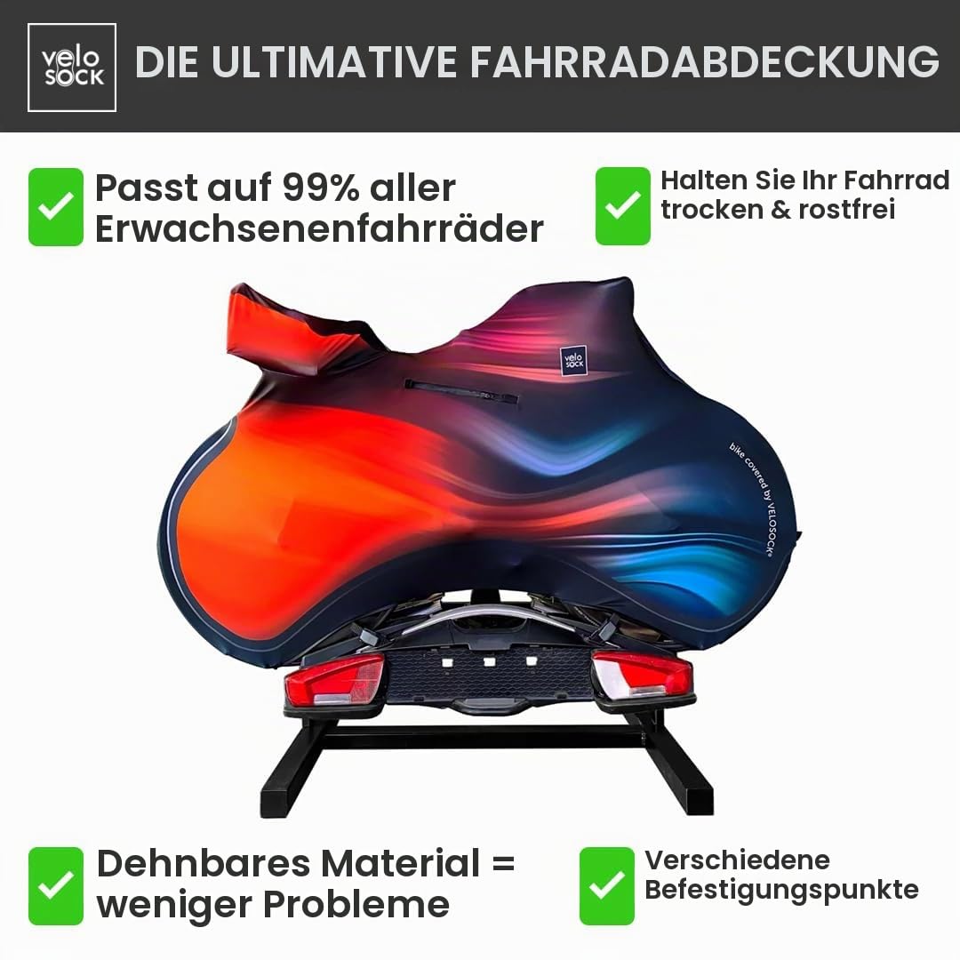 VELOSOCK Fahrradabdeckung für Gepäckträger Motion Wave – vollständiger Fahrradschutz, reisefreundlich, wasserabweisend und langlebig – für Rennräder