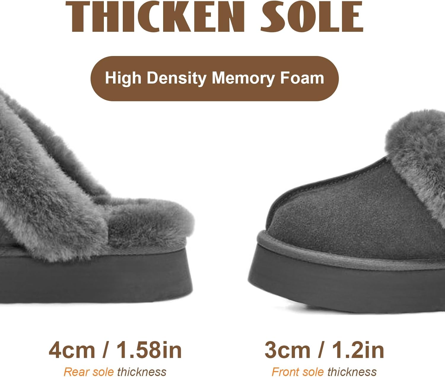 OOW Fuzzy Platform Slippers for Women - Women's Casual Winter House Slippers - Brown, Faux Fur & Shearling Blend - Women's Size - Image 5