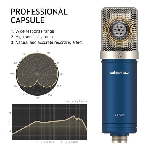Zingyou Xlr Condenser Microphone, Studio Mic Kit With Boom Arm Stand, Shock Mount, Pop Filter, Windscreen And Cable Ties For Recording, Stream, Home Studio, Youtube, Voice Over, Vocal, Ca1 (Blue) #TOP2