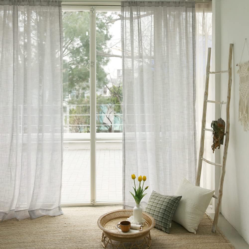 BAZAAR Linen Textured Curtains Include 2 Window Panels Drapes Rod Pocket (Grey, 55 x 90)