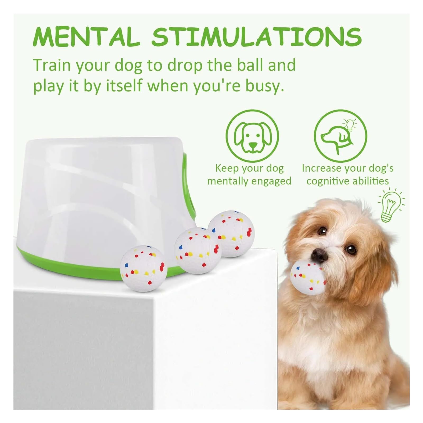 1 Uds. Máquina interactiva de Lanzamiento de Pelotas de Tenis for Entrenamiento de Perros(Green-Upgrade)