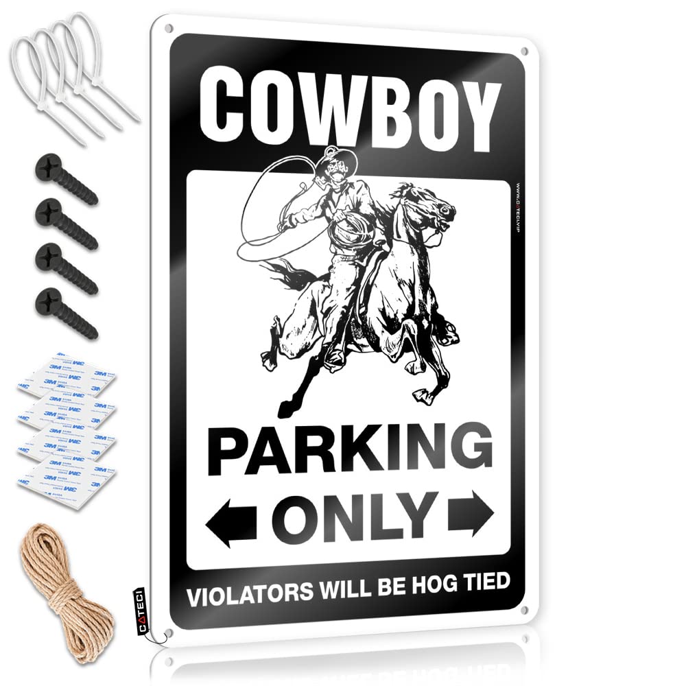 IBWNBBUSN Cool Room Accessories For Teens Boys Cowboy Parking Only Tin Sign Tin Signs For Garage Metal Sign Funny(30X40CM)