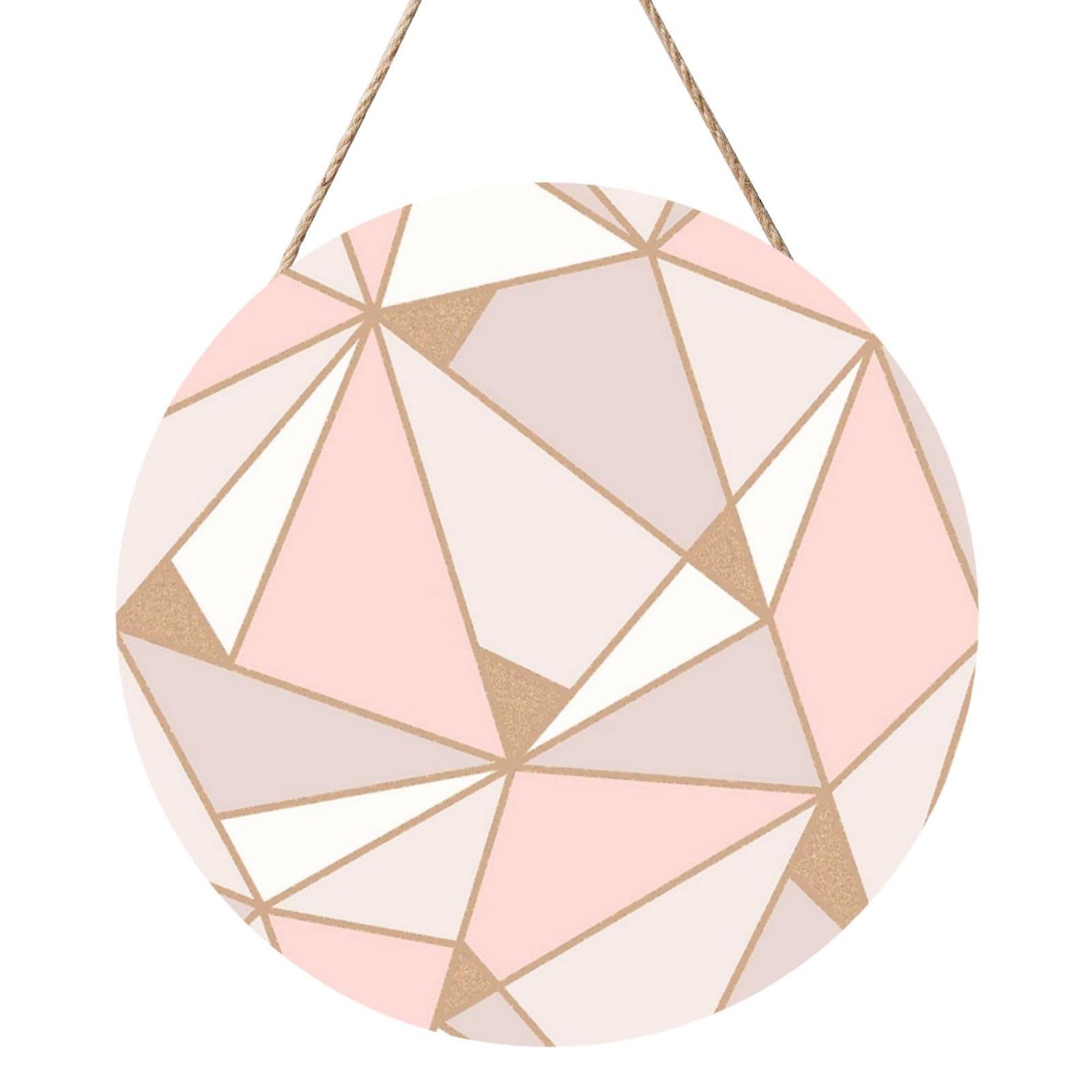 InOmak Geometric Wallpaper Rose Gold, Round Wood Panel Painting 12 in, Wall Hanging Painting For Home