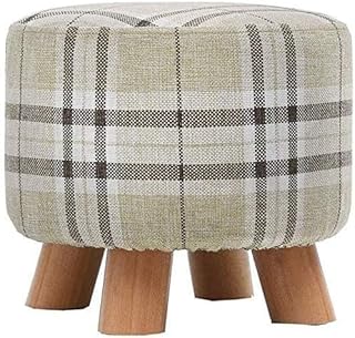 Foot Stool Footrest Round Change Shoe Bench Detachable Linen Seat Cover Can Bear 150KG Footstool Sofa Stool Wooden Bench Seat (Color : Green) (Null Grey) (Lattice)