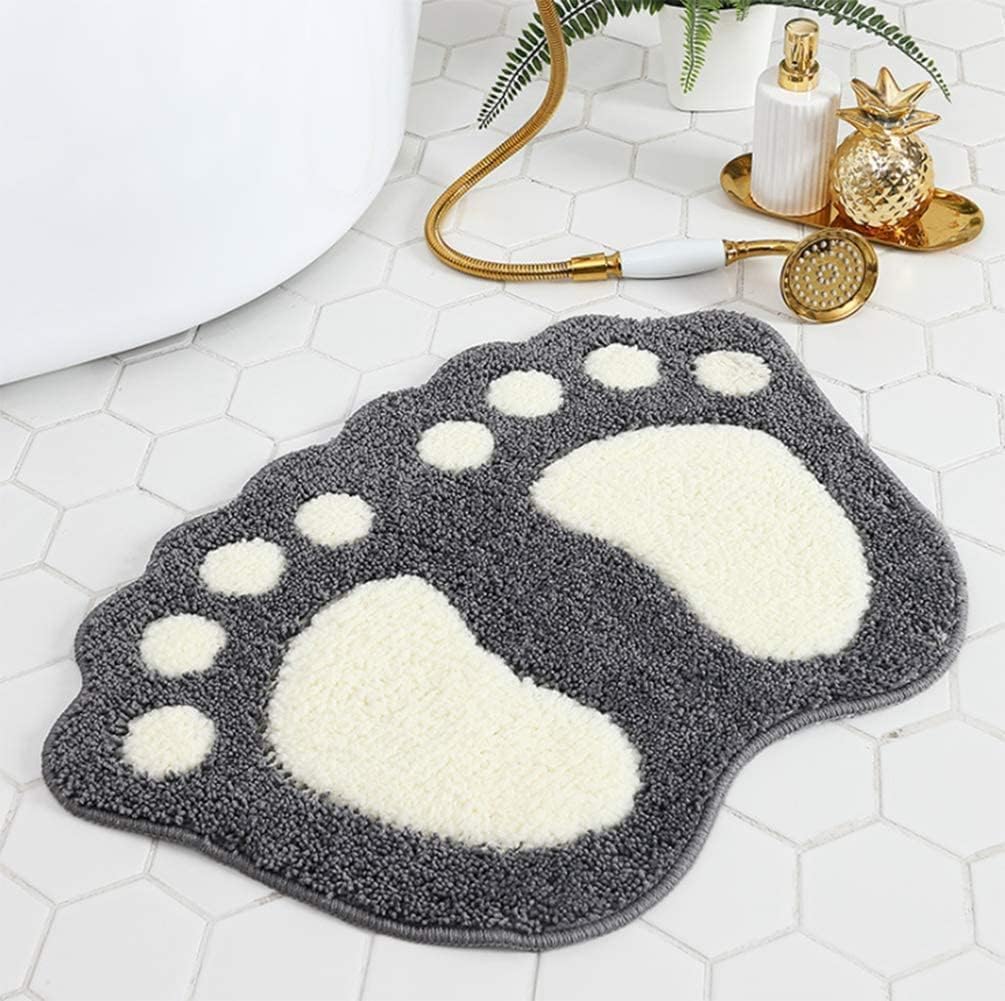 GAVI Home Decor Cute Footprint Bath Mat Bathroom Rug Mat Non Slip Feet Bath Mat Water Absorbent Bath Rug Microfiber Doormat (Gray Cute Footprint)-image-41